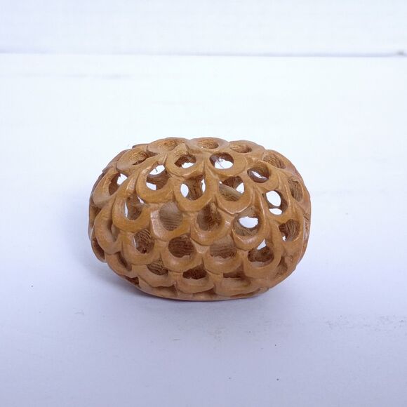 Vintage Archana Crafts India Hand Carved Wooden Egg With Undercut Bird in Nest - Picture 3 of 5